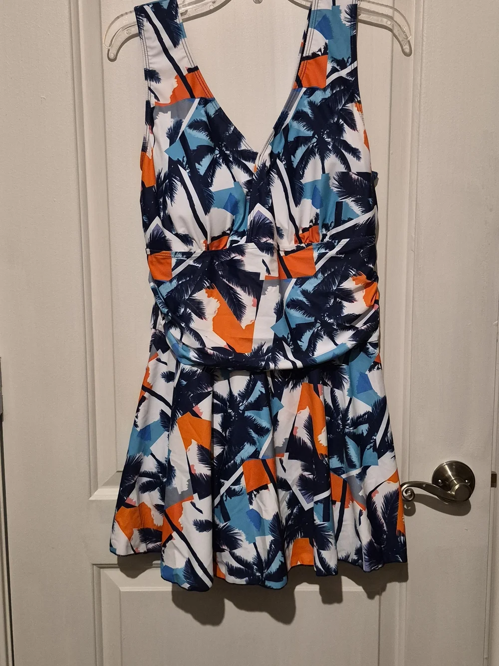 Ecupper Tropical Palm Print V-Neck Swimdress in Blue & Orange - NWT